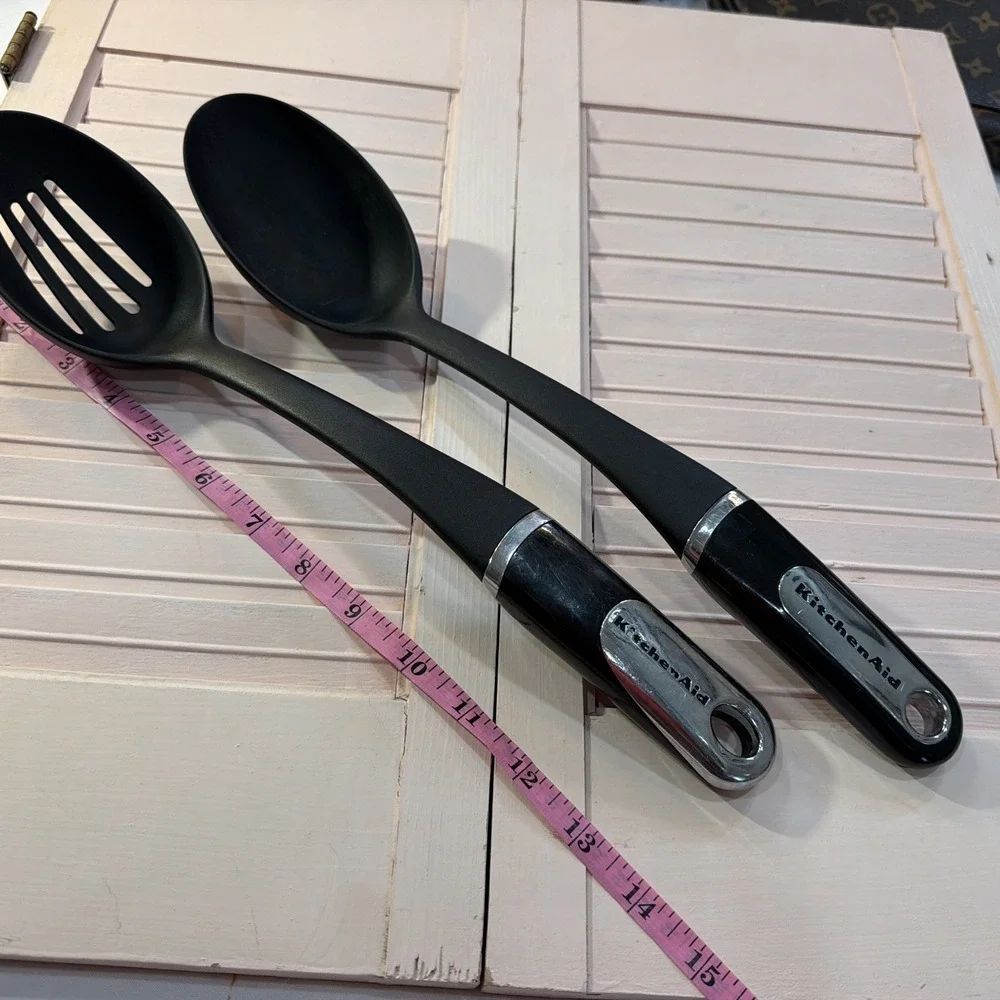Spoon Set Kitchen aid Black/silver Vintage Heavy‎ Duty Slotted/serving